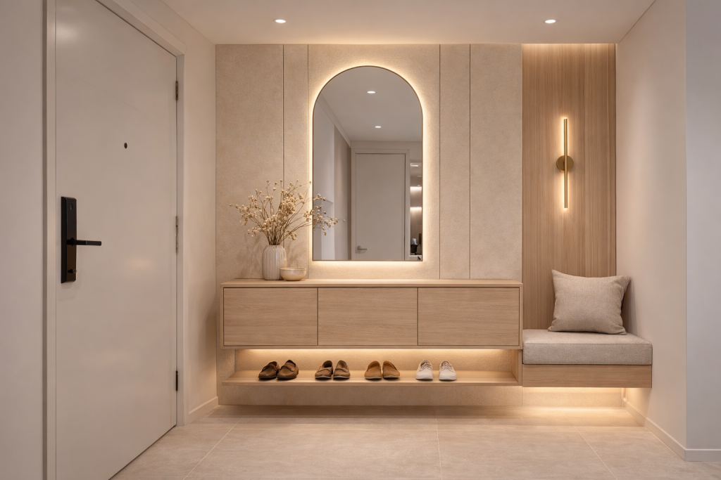 concealed shoe cabinets near the entrance